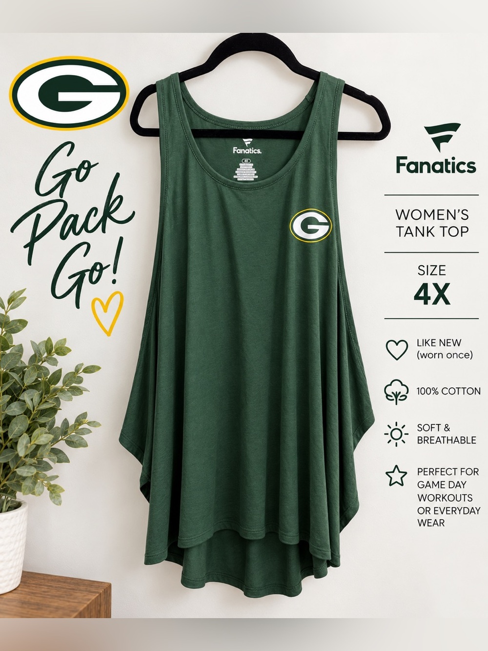 Green Bay Packers Fanatics Women’s Tank Top Green 4X